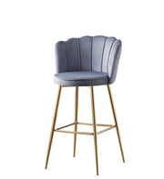 NYMPHEA BAR STOOL WITH GOLD LEGS IN SILVER VELVET .MEASURING 46X43X97CM