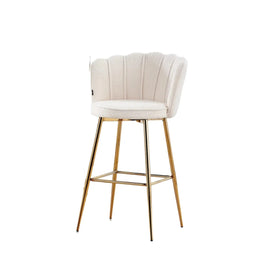 NYMPHEA BAR STOOL WITH GOLD LEGS IN TEDDY FABRIC .MEASURING 46X43X97CM