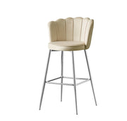 NYMPHEA BAR STOOL WITH SILVER LEGS IN BEIGE VELVET .MEASURING 46X43X97CM