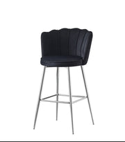 NYMPHEA BAR STOOL WITH SILVER LEGS IN BLACK VELVET .MEASURING 46X43X97CM