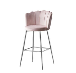 NYMPHEA BAR STOOL WITH SILVER LEGS IN PINK VELVET .MEASURING 46X43X97CM