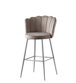 NYMPHEA BAR STOOL WITH SILVER LEGS IN MOCHA VELVET .MEASURING 46X43X97CM