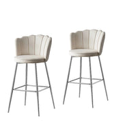 NYMPHEA BAR STOOL WITH SILVER LEGS IN OFF WHITE/BEIGE VELVET .MEASURING 46X43X97CM