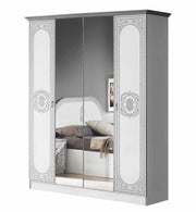 SOFIA WHITE AND SILVER FINISH WARDROBE WITH 4 DOORS AND MIRROR.MEASURING 160X51X210CM