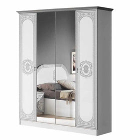 SOFIA WHITE AND SILVER FINISH WARDROBE WITH 4 DOORS AND MIRROR.MEASURING 160X51X210CM