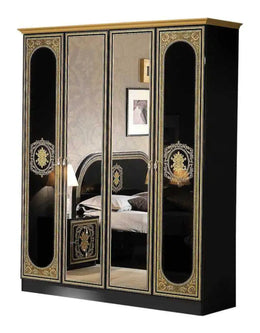 SOFIA BLACK AND GOLD FINISH WARDROBE WITH 4 DOORS AND MIRROR.MEASURING 160X51X210CM