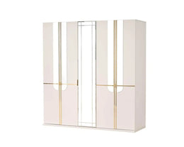 ATLANTIS BEIGE AND GOLD FINISH WARDROBE WITH 4 DOORS AND MIRROR .MEASURING 200X60X210CM