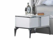 BOSS BEDSIDE TABLES WITH WHITE AND GREY COLOR.