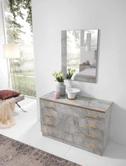 ALICE DRESSING TABLE WITH GREY MARBLE LIKE DESIGN AND GOLD FINISH WITH 4 DRAWERS.MEASURING TABLE 108X47X71CM.