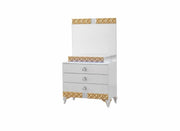 ALIANCE DRESSING TABLE WITH WHITE AND GOLD COLOR WITH LIGHT WITH 3 DRAWERS TABLE AND MIRROR .MEASURING 116X46X77CM