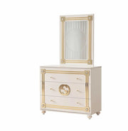 GUCCI DREDDING TABLE IN BEIGE AND GOLD FINISH WITH 3 DRAWERS AND MIRROR.MEASURING 10X50CM.
