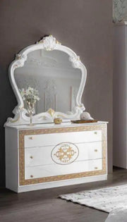 PALOMA DRESSING TABLE IN WHITE AND GOLD FINISH WITH 3 DRAWERS AND MIRROR.MEASURING 113X42X74CM