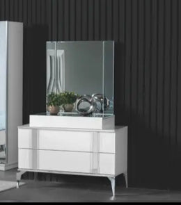 BOSS DRESSING TABLE IN WHITE AND GREY COLOR WITH 2 DRAWERS WITH MIRROR.MEASURING 107X46X75CM