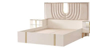 ATLANTIS BED IN BEIGE AND GOLD FINISH WITH ELEGANT DESIGN WITH SMALL MIRROR ON HEAD BOARD.MEASURING 160X200CM