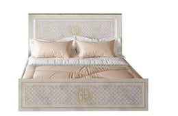 GUCCI BED IN BEIGE AND GOLD DESIGN MEASUIRNG 160X200CM.WITHOUT MATRESS.WITH SOMMIER,CANAPE