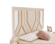 BOSS BED IN GOLD AND BEIGE COLOR DESIGN WITH VELVET ON HEADBOARD.MEASURING 160X200CM.WITHOUT MATRESS.WITH SOMMIER,CANAPE.