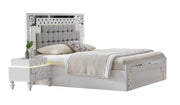 CRISTAL BED IN WHITE AND GREY CONTRAST WITH VELVET HEADBOARD WITH LIGHT.MEASUIRNG 160X200CM WITHOUT MATRESS.WITH SOMMIER,CANAPE