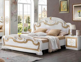 PALOMA BED IN GOLD AND WHITE COLOR FINISH.MEASURING 160X200CM.WITHOUT MATRESS.WITH SOMMIER,CANAPE.