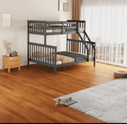 BATNA WOODEN BUNK BED 2+1 IN GREY METAL WITH MEASURING 90X190 CM + 140X190CM WITHOUT MATRESS.