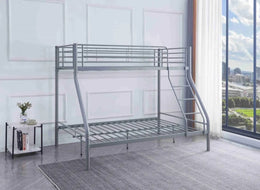 BAB 2+1 G BUNK BED SLATTED BASE IN GREY  METAL MEASURING 140X190CM + 90X190CM.WITHOUT MATRESS.