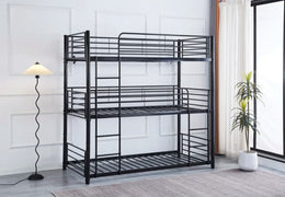 THREE SEPARABLE BUNK BED IN BLACK METAL MEASUIRNG 90X190+90X190+90X190CM .WITHOUT MATRESS.