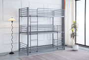 THREE BUNK BED IN GREY METAL MEASURING 90X190 + 90X190 +90X190CM.WIYHOUT MATRESS.