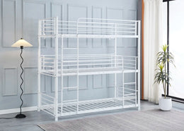 THREE BUNK BED IN WHITE METAL MEASURING 90X190 + 90X190 +90X190CM.WIYHOUT MATRESS.