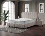 ALISSA BED IN BEIGE FABRIC WITH CANAPE AND WITHOUT MATRESS WITH ELEGANT DESIGN.MEASURING 140X190CM