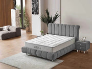 ALISSA BED IN GREY FABRIC WITH CANAPE AND WITHOUT MATRESS WITH ELEGANT DESIGN.MEASURING 140X190CM