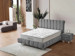ALISSA BED IN GREY FABRIC WITH CANAPE AND WITHOUT MATRESS WITH ELEGANT DESIGN.MEASURING 140X190CM