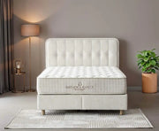 BARCELONE BED IN BEIGE FABRIC WITH CANAPE WITHOUT MATTRESS.MEASURING 160X200CM