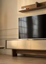 TV CABINET WITH WOOD FINISH WHITE MARBLE TOP WITH STRORAGE WITH DRAWERS AND FLIP DOWN DOORS.MEASURING 200CM