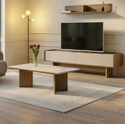 NOVA COFFEE TABLE IN BEIGE TOP WITH WALNUT EFFECT FEETS.MEASURING 120CM