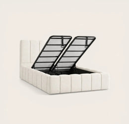 PIANO BED WITH CANAPE WITHOUT MATTRESS IN WHITE FABRIC . MEASURING 160X200CM