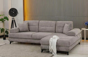 MONZA RIGHT HAND CORNER SOFA IN GREY FABRIC WITH ELEGANT DESIGNA ND CUSHIONS.MEASUIRNG 270X170CM