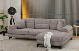 MONZA RIGHT HAND CORNER SOFA IN GREY FABRIC WITH ELEGANT DESIGNA ND CUSHIONS.MEASUIRNG 270X170CM