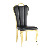 NANA PHALLE CHAIR WITH GOLD LEGS AND BLACK LEATHER SEAT.MEASURING 50X45X111CM