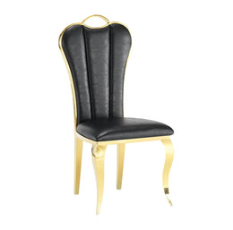 NANA PHALLE CHAIR WITH GOLD LEGS AND BLACK LEATHER SEAT.MEASURING 50X45X111CM
