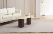 KEYSHA COFFEE TABLE WITH WALNUT EFFECT LEGS AND MATTE TRAVERTINE CERAMIC . MEASURING 120X60X45CM.