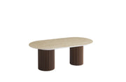 KEYSHA COFFEE TABLE WITH WALNUT EFFECT LEGS AND GLOSSY TRAVERTINE CERAMIC . MEASURING 120X60X45CM.