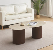 NEW NIKI COFFEE TABLE WITH WALNUT LEGS AND MATTE TRAVERTINE CERAMIC . MEASURING 120X70X45CM