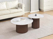DOU BAIETA COFFEE TABLE WITH WALNUT EFFECT LEGS AND MOKA CERAMIC TOP , MEASURING 80 + 60 CM