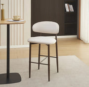 LUCILE BAR STOOL WITH WALNUT EFFECT LEGS AND MOKA TEXTURED SEAT.