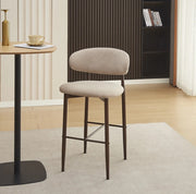 LUCILE BAR STOOL WITH WALNUT EFFECT LEGS AND MOKA TEXTURED SEAT.