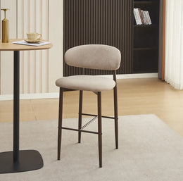 LUCILE BAR STOOL WITH WALNUT EFFECT LEGS AND MOKA TEXTURED SEAT.