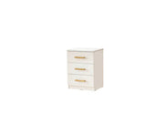GIRONA BEDSIDE TABLE WITH 3 DRAWERS IN BEIGE AND GOLD FINISHING.MEASURING 40X35X60CM