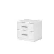 PALMA BEDSIDE TABLE WITH 2 DRAWERS IN WHITE AND SILVER FINISHING.MEASURING 53X40X50CM
