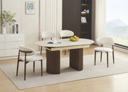 SAHARA EXTENDABLE TABLE WITH WALNUT EFFECT BASE AND MATTE TRAVERTINE CERAMIC TOP, MEASURING 160/200X90X75CM.