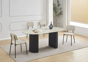 ANNA DINING TABLE WITH BLACK METAL BASE AND GLOSSY TRAVERTINE CERAMIC TOP. MEASUIRNG 180X90X75CM