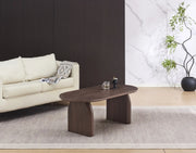 FLUIDE COFFEE TABLE WITH WALNUT EFFECT LEGS AND WALNUT WOOD EFFECT TOP . MEASUIRNG 120X60X45CM